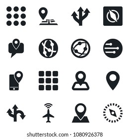 Set of vector isolated black icon - plane radar vector, route, navigation, pin, mobile tracking, network, menu, compass