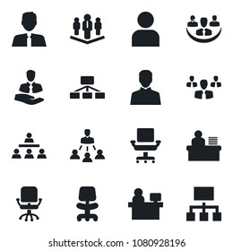 Set of vector isolated black icon - office chair vector, manager place, client, user, company, desk, hierarchy, estate agent, group