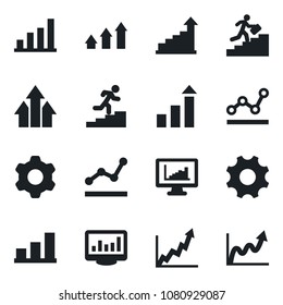 Set of vector isolated black icon - growth statistic vector, settings, monitor statistics, bar graph, point, career ladder, arrow up