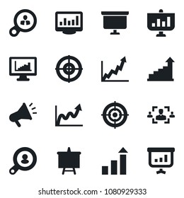 Set of vector isolated black icon - growth statistic vector, presentation board, monitor statistics, hr, target, client search, consumer, graph, advertising