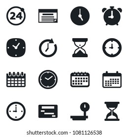 Set of vector isolated black icon - 24 around vector, alarm clock, calendar, heavy scales, schedule, sand