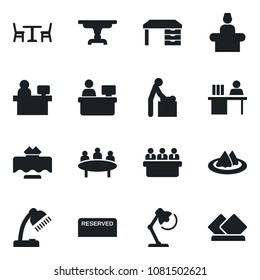 Set of vector isolated black icon - cafe vector, baby room, reception, desk, meeting, manager place, lamp, table, restaurant, serviette, reserved