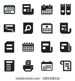 Set of vector isolated black icon - book vector, document search, calendar, printer, medical, news, schedule, contract