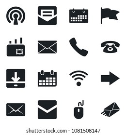 Set of vector isolated black icon - right arrow vector, mail, mouse, calendar, call, download, wireless, phone, flag