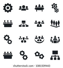 Set of vector isolated black icon - gear vector, team, meeting, company, group, hierarchy