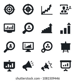 Set of vector isolated black icon - growth statistic vector, presentation board, monitor statistics, hr, target, client search, consumer, graph, advertising