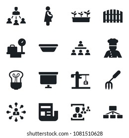 Set of vector isolated black icon - luggage scales vector, hierarchy, presentation board, garden fork, seedling, pregnancy, news, hr, fence, crane, cook, bowl, bulb