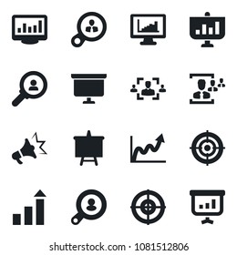 Set of vector isolated black icon - growth statistic vector, presentation board, monitor statistics, hr, target, client search, consumer, graph, advertising