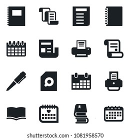 Set of vector isolated black icon - contract vector, book, pen, document, calendar, printer, medical, copybook, news, search