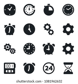 Set of vector isolated black icon - 24 around vector, alarm clock, settings, stopwatch, gear, sand