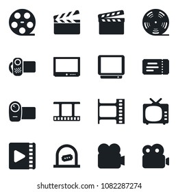 Set of vector isolated black icon - ticket vector, office, clapboard, film frame, reel, tv, video camera