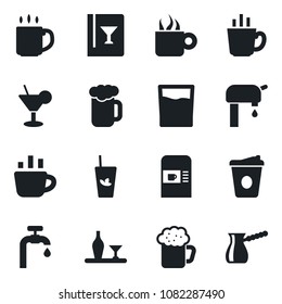 Set of vector isolated black icon - coffee machine vector, water supply, alcohol, wine card, drink, cocktail, phyto bar, beer, turkish