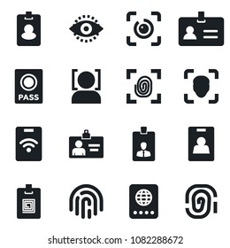 Set of vector isolated black icon - passport vector, identity, card, face id, eye, fingerprint, pass