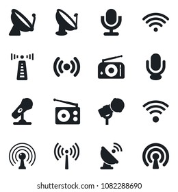 Set of vector isolated black icon - antenna vector, satellite, microphone, radio, wireless