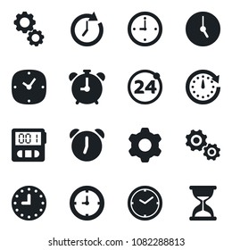Set of vector isolated black icon - 24 around vector, alarm clock, settings, stopwatch, gear, sand