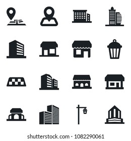 Set of vector isolated black icon - taxi vector, office building, garden light, navigation, store, cafe, storefront