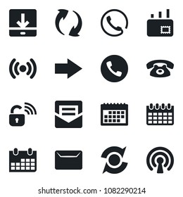 Set of vector isolated black icon - phone vector, right arrow, calendar, update, mail, download, wireless lock