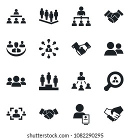 Set of vector isolated black icon - handshake vector, hierarchy, pedestal, team, patient, group, company, hr, client search