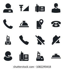 Set of vector isolated black icon - reception bell vector, office phone, support, mobile tracking, radio, call, mute, cellular signal