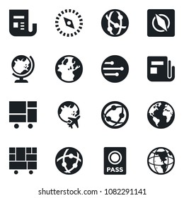 Set of vector isolated black icon - passport vector, globe, plane, earth, consolidated cargo, news, network, compass