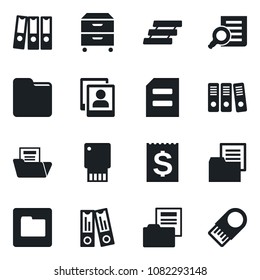 Set of vector isolated black icon - office binder vector, document search, receipt, folder, photo gallery, paper, tray, archive box, usb flash
