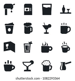 Set of vector isolated black icon - coffee machine vector, water supply, alcohol, wine card, drink, cocktail, phyto bar, beer, turkish