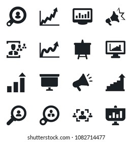 Set of vector isolated black icon - growth statistic vector, presentation board, monitor statistics, hr, client search, consumer, graph, advertising
