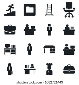 Set of vector isolated black icon - manager vector, desk, place, ladder, folder, career, cook, office chair, case