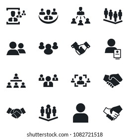 Set of vector isolated black icon - handshake vector, team, patient, group, user, company, hr, hierarchy
