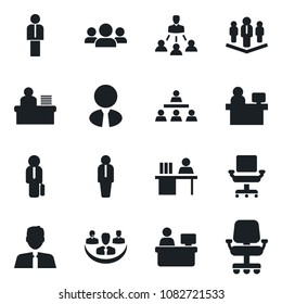 Set of vector isolated black icon - manager vector, place, company, office chair, desk, hierarchy, estate agent, group