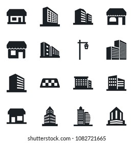 Set of vector isolated black icon - taxi vector, shop, office building, garden light, store, storefront