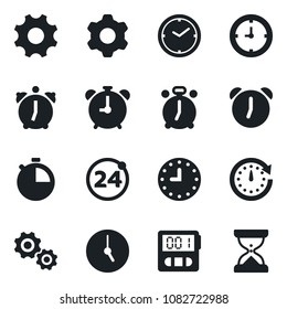 Set of vector isolated black icon - 24 around vector, alarm clock, settings, stopwatch, gear, sand