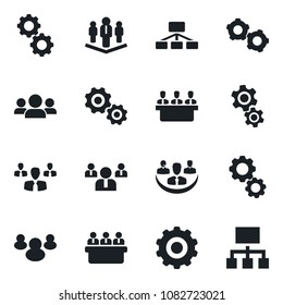 Set of vector isolated black icon - gear vector, team, meeting, group, company, hierarchy