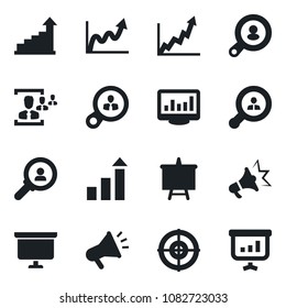Set of vector isolated black icon - growth statistic vector, presentation board, monitor statistics, hr, target, client search, consumer, graph, advertising
