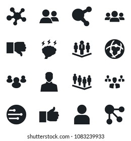 Set of vector isolated black icon - team vector, brainstorm, share, group, finger up, down, user, network, company, social media