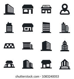 Set of vector isolated black icon - taxi vector, shop, office building, navigation, store, city house, cafe, storefront