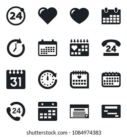 Set of vector isolated black icon - 24 around vector, calendar, heart, medical, hours, clock, schedule