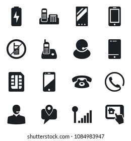 Set of vector isolated black icon - no mobile vector, phone, support, tracking, cell, radio, sim, cellular signal, charge, office, home control app
