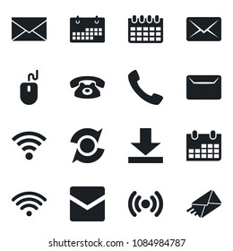 Set of vector isolated black icon - mail vector, mouse, calendar, call, download, wireless, update, phone