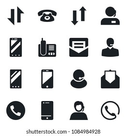 Set of vector isolated black icon - phone vector, mobile, support, cell, radio, mail, data exchange