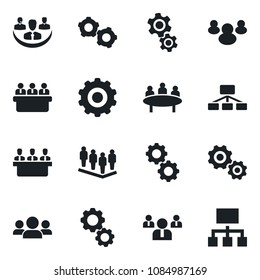 Set of vector isolated black icon - gear vector, team, meeting, group, company, hierarchy