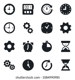 Set of vector isolated black icon - clock vector, settings, alarm, stopwatch, gear, sand