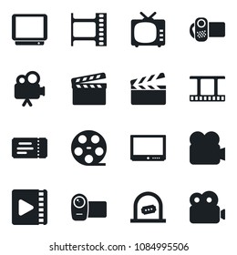 Set of vector isolated black icon - ticket vector, office, clapboard, film frame, reel, tv, video camera