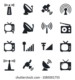 Set of vector isolated black icon - antenna vector, satellite, tv, radio, cellular signal