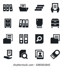 Set of vector isolated black icon - office binder vector, document search, folder, photo gallery, paper, tray, archive box, usb flash