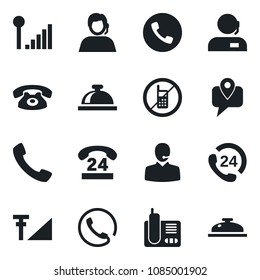 Set of vector isolated black icon - phone vector, no mobile, reception bell, 24 hours, support, tracking, radio, call, cellular signal