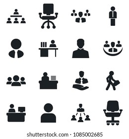 Set of vector isolated black icon - manager vector, place, client, user, company, desk, hierarchy, estate agent, group, office chair