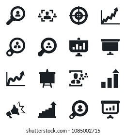 Set of vector isolated black icon - growth statistic vector, presentation board, hr, target, client search, consumer, graph, advertising