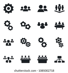 Set of vector isolated black icon - gear vector, team, meeting, group, company, hierarchy