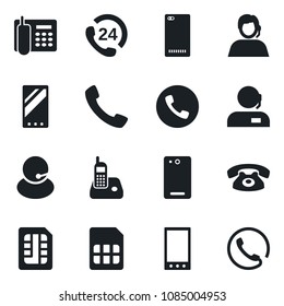 Set of vector isolated black icon - phone vector, 24 hours, support, radio, mobile, back, call, sim, office